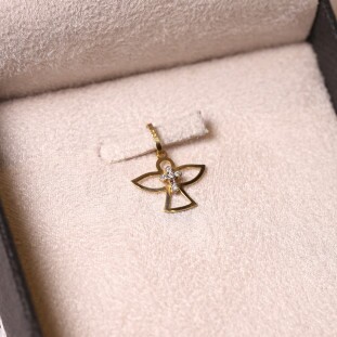Pingente Anjo Vazado Cruz Com Diamantes Em Ouro Amarelo 