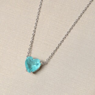 Gargantilha Coração Cravejado Com ZircôniaTurmalina Em Prata 