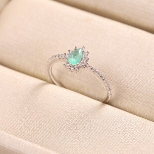 Anel Gota Cravejado Com Zircônia Colombiana Em Prata