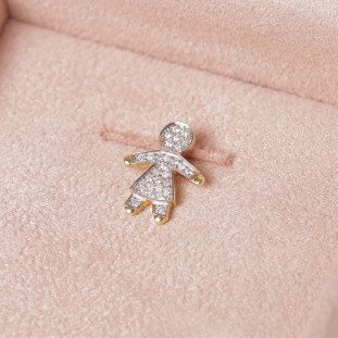 Pingente Menina Cravejado Com Diamantes Em Ouro Amarelo 