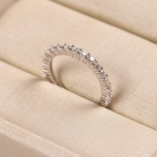 Aliança Inteira Cravejada Com Zircônias Em Prata