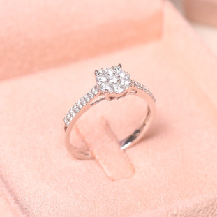 Anel Chuveiro Redondo Cravejado Com Diamantes Em Ouro Branco 