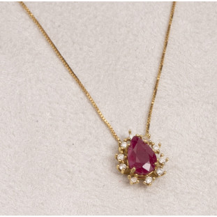 Gargantilha Gota Rubi com Diamantes de Ouro Amarelo