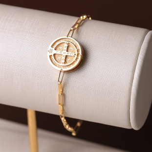 Pulseira Com Pingente São Bento Laser Em Ouro Amarelo 