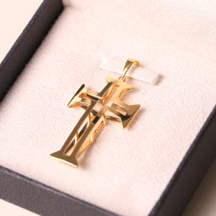 Pingente Cruz Dupla Face  Em Ouro Amarelo