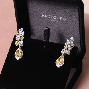 Brinco Gotas Cravejadas Com Zircônias Amarelas Em Prata 