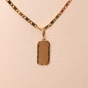 Pingente Placa Fosca Retangular Em Ouro Amarelo
