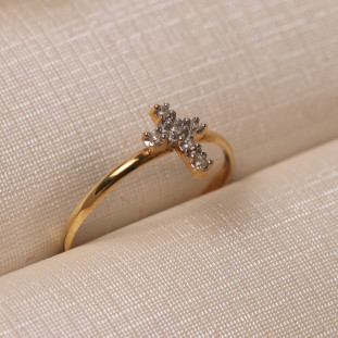 Anel Falange Cruz com Diamantes em Ouro Amarelo
