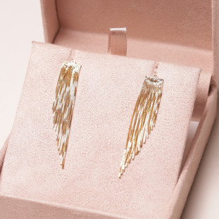 Brinco Franja Com Fios Em Correntes Venezianas Em Ouro Amarelo 