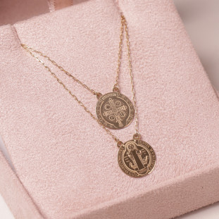 Escapulario São Bento Em Ouro Amarelo 