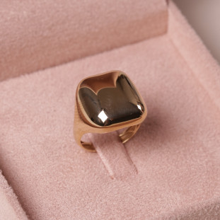 Anel Quadrado Boleado  Em Ouro Amarelo