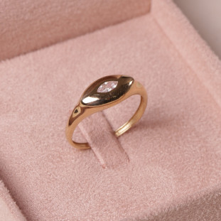 Anel Olho Grego Com Zircônia no Centro Em Ouro Amarelo