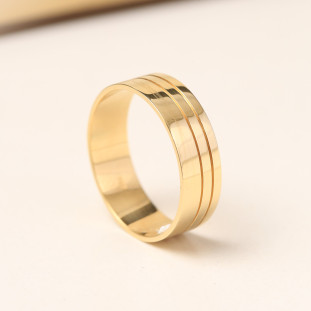 Aliança Reta Com Frisos em Ouro Amarelo