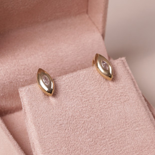 Brinco Meia Argola Olho Grego Com Zircônias Em Ouro Amarelo 