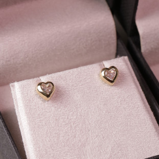 Brinco Coração Boleado Com Zircônias Em Ouro Amarelo 