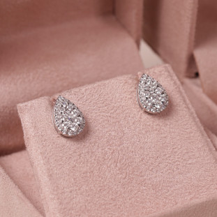 Brinco Gota Cravejado Com Diamantes Em Ouro Branco 