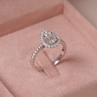 Anel Gota Cravejado Com Diamantes Em Ouro Branco 