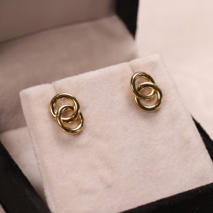 Brinco Circulos Cruzados Polidos Em Ouro Amarelo 