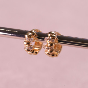 Argola Gomos Pequena Cravejada Com Zircônias Em Ouro Amarelo 