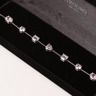 Pulseira Canutilho Com Zircônias Formas Em Prata 