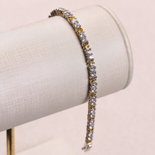 Pulseira Riviera Com Detalhe X Cravejada Com Zircônias Em Prata