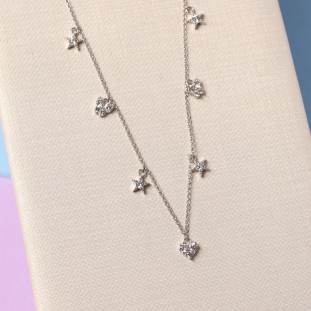 Gargantilha Coração Borboleta Estrela Com Diamantes Em Ouro  Branco 