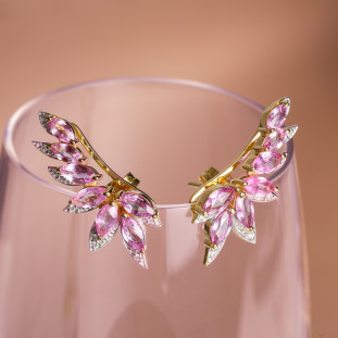 Brinco Earcuff Com Turmalinas Rosas E Diamantes Em Ouro Amarelo