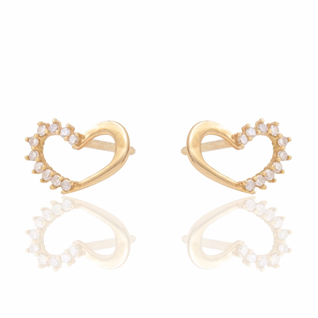 Brinco Infantil Coração com Diamante em Ouro Amarelo