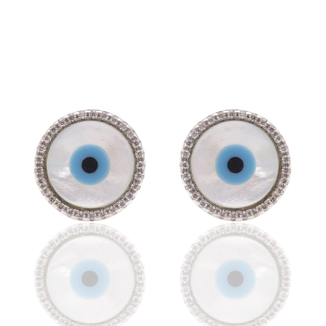 Brinco Olho Grego Cravejado com Zircônia em Prata