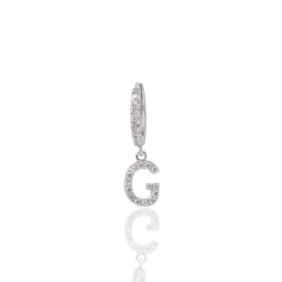 Argola Pequena Letra G Cravejada com Zircônia em Prata