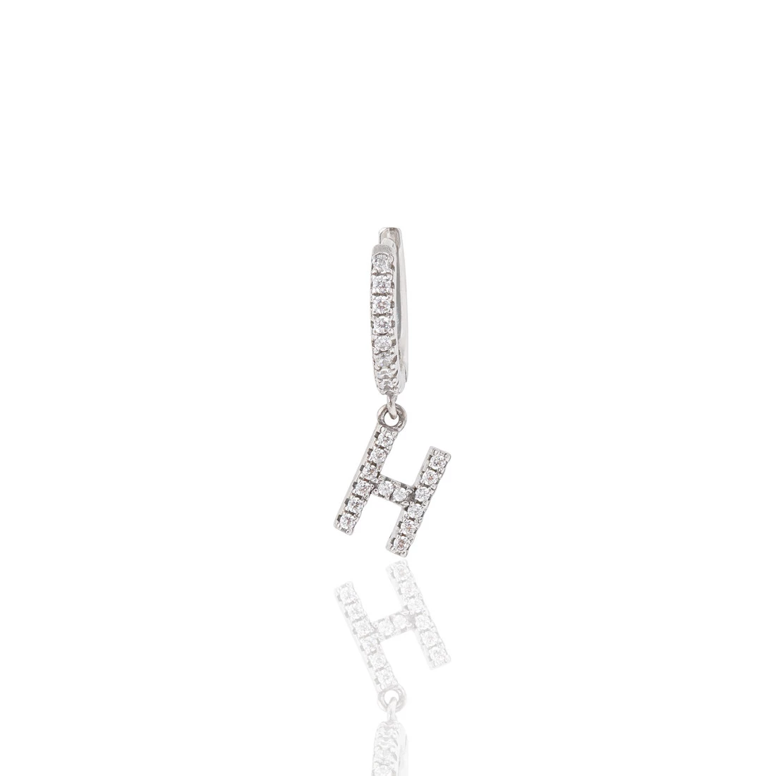 Argola Pequena Letra H Cravejada com Zircônia em Prata