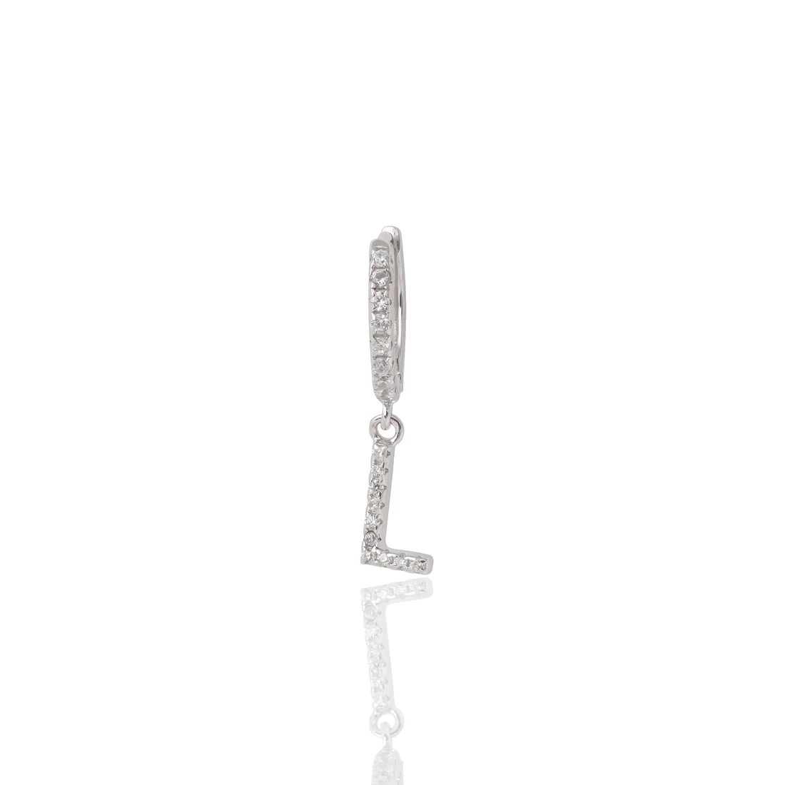 Argola Pequena Letra L Cravejada com Zircônia em Prata