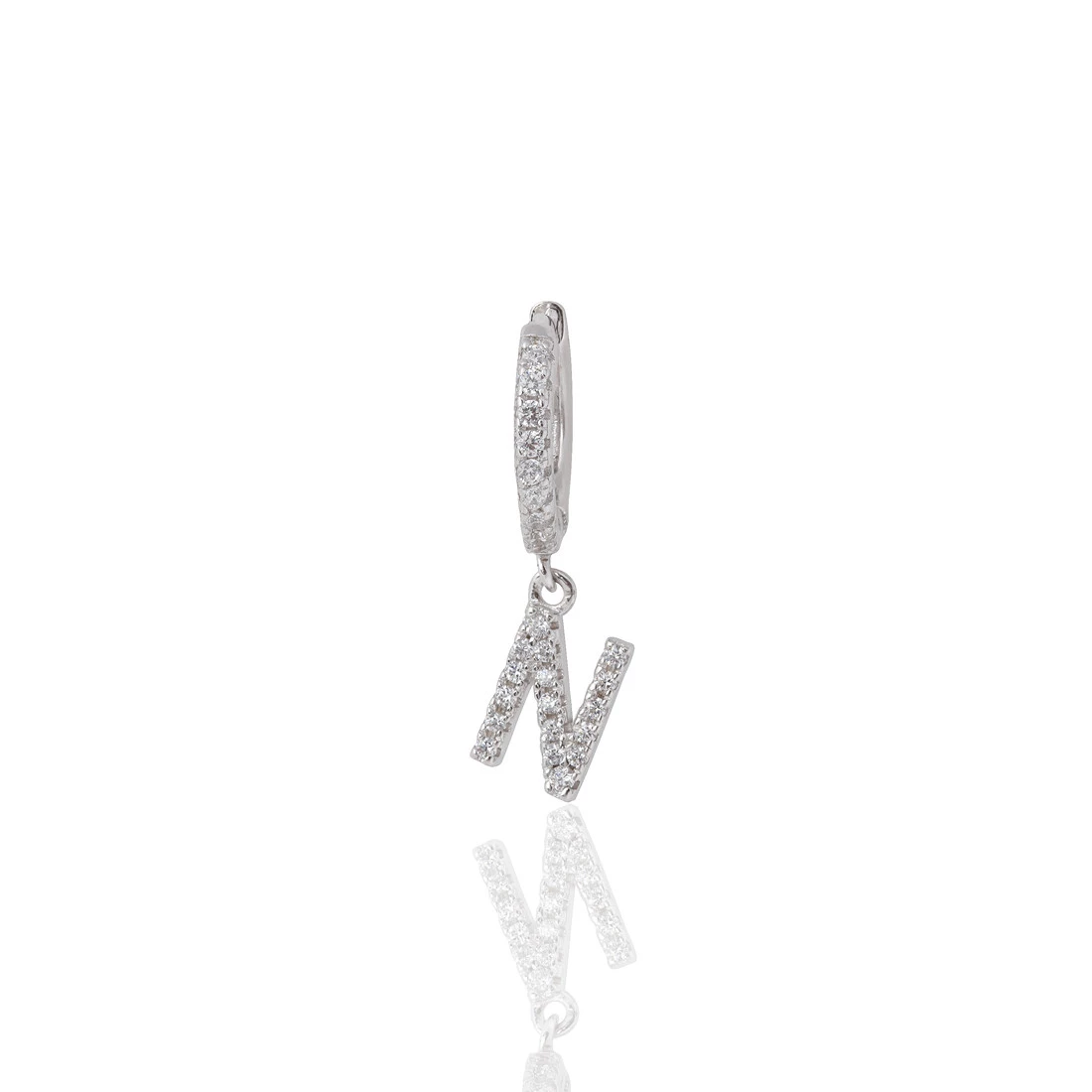 Argola Pequena Letra N Cravejada com Zircônia em Prata