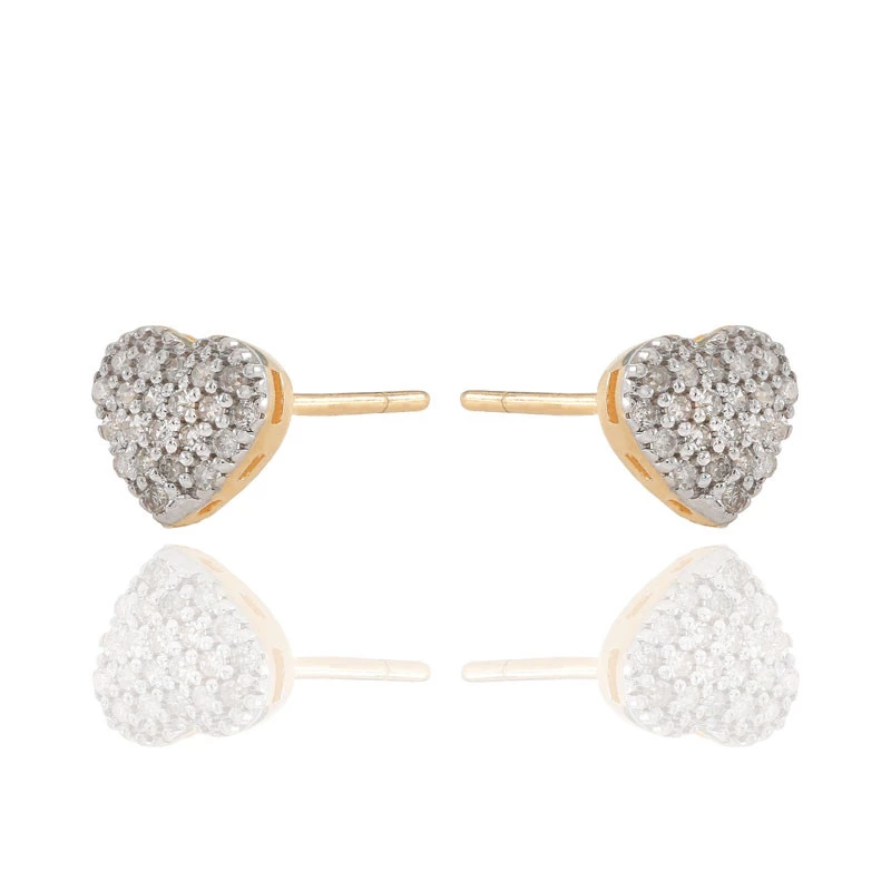 Brinco Chuveiro Coração com Diamantes em Ouro Amarelo