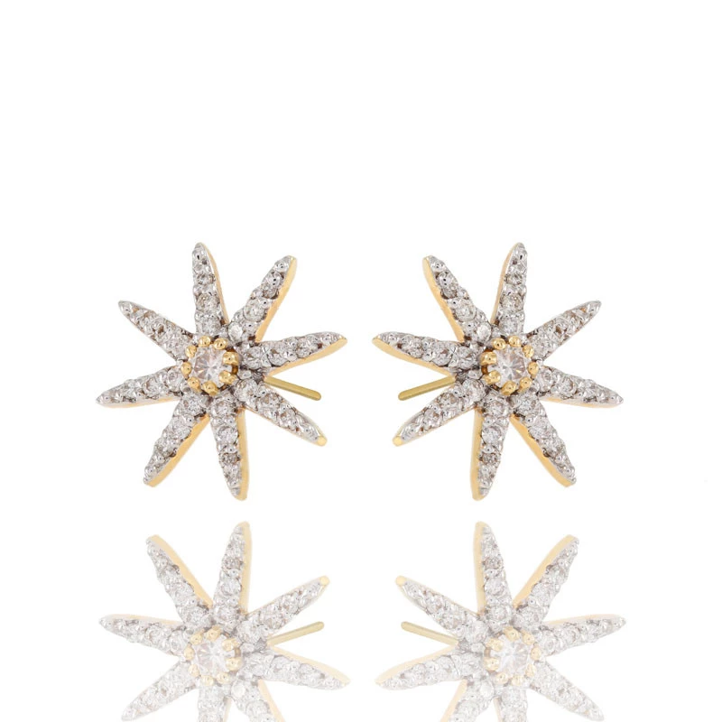 Brinco Estrela com Diamantes em Ouro Amarelo