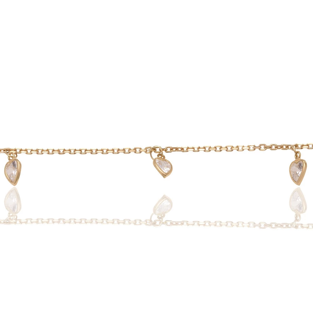 Pulseira Infantil com Pingentes Coração em Ouro Amarelo