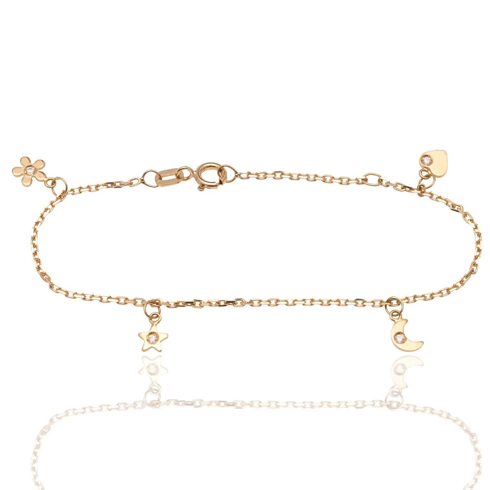 Pulseira Infantil Mista Berloques em Ouro Amarelo