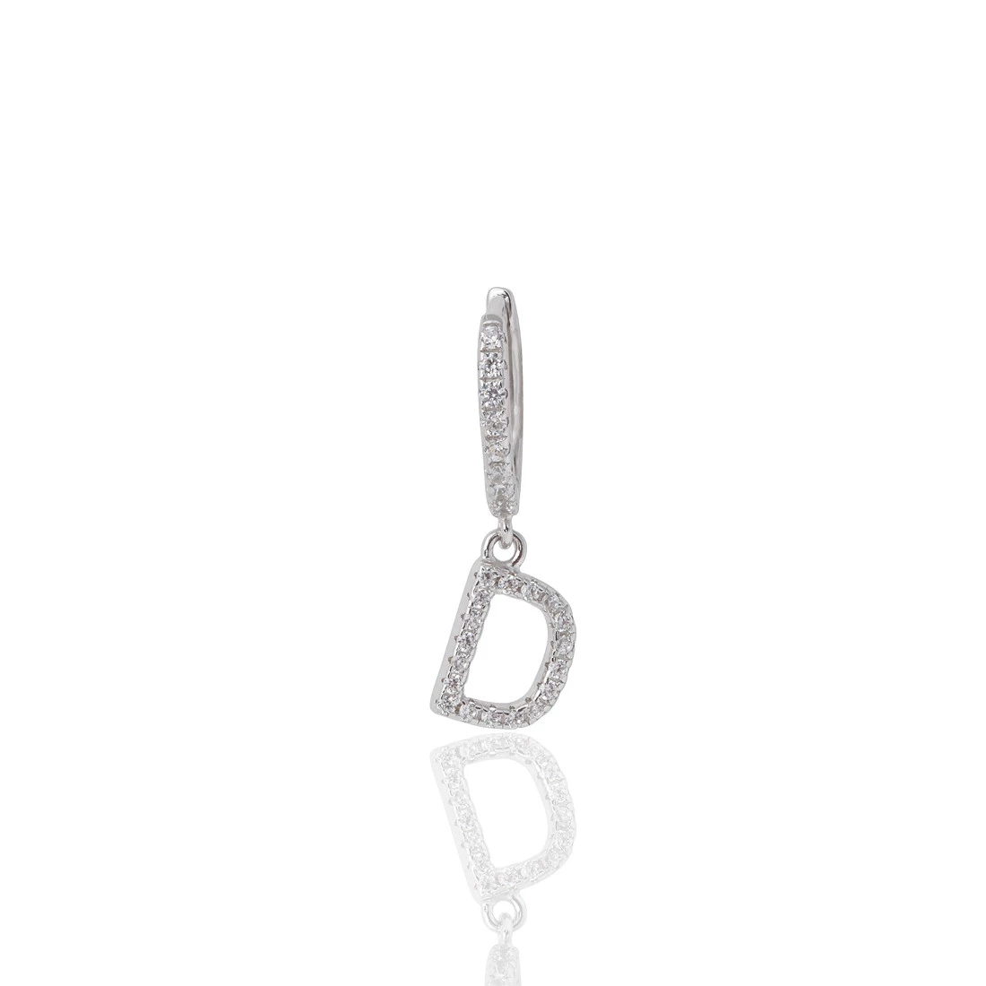 Argola Pequena Letra D Cravejada com Zircônia em Prata
