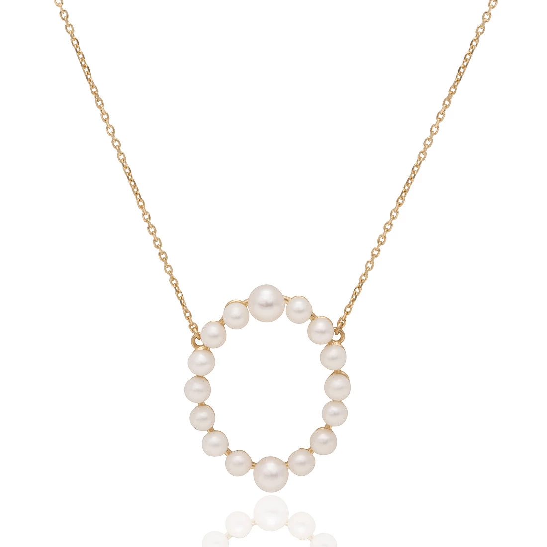 Gargantilha Oval Vazada com Pérolas Brancas em Ouro Amarelo