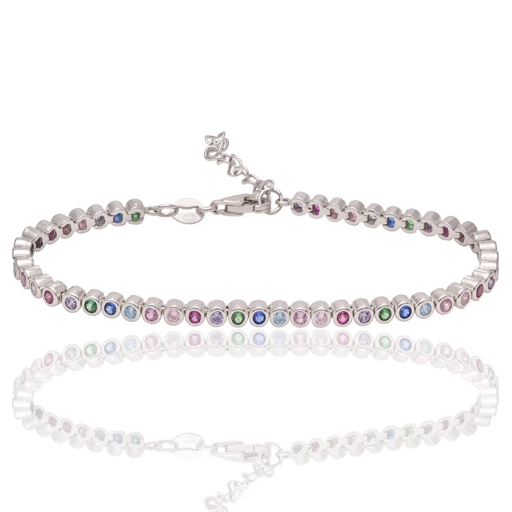 Pulseria Riviera Colorida com Zircônia em Prata