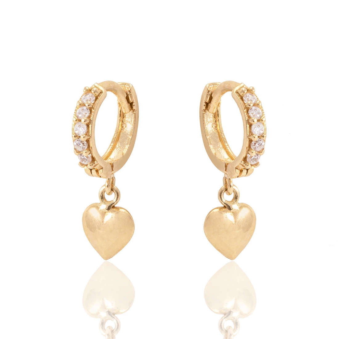 Argola com Coração Cravejada com Zircônia em Ouro Amarelo