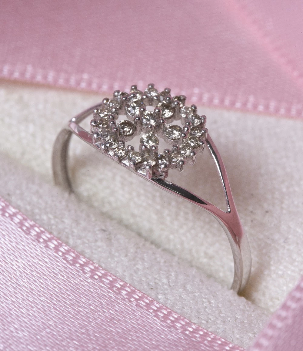 Anel Círculo Flor com Diamantes em Ouro Branco