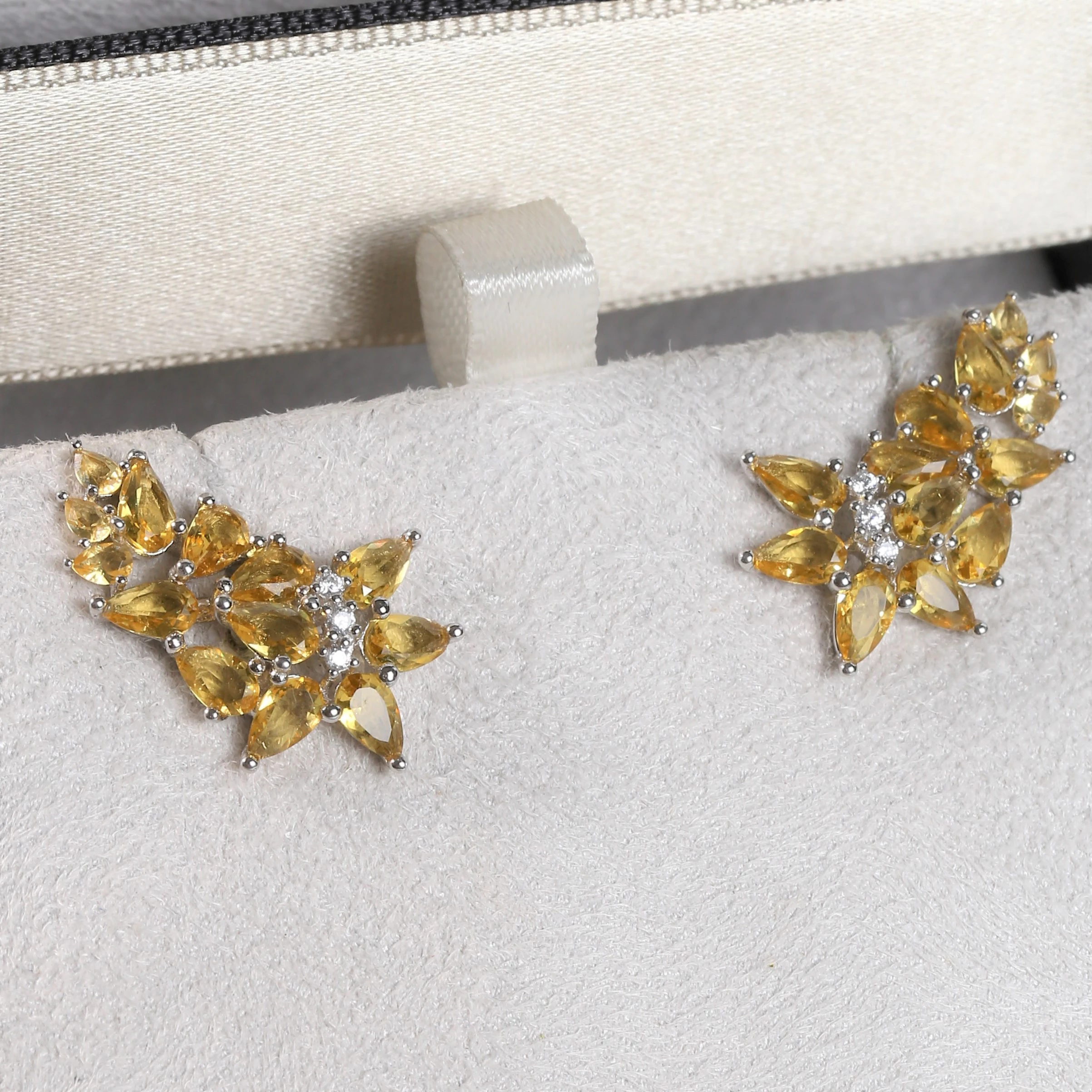 Brinco EarCuff Gotas Com Zircônias Citrino Em Prata