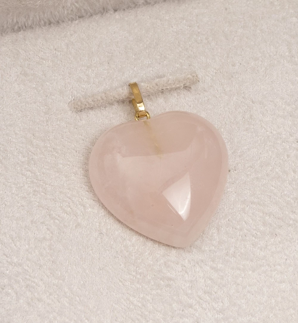 Pingente Coração Quartzo Rosa em Ouro Amarelo