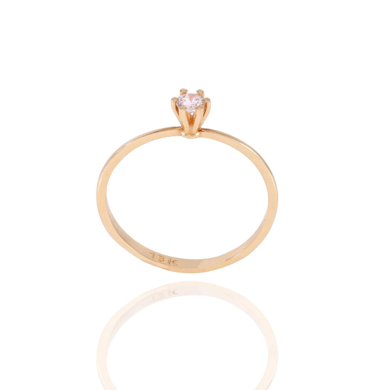 Anel Solitário Fino com Diamante em Ouro Amarelo