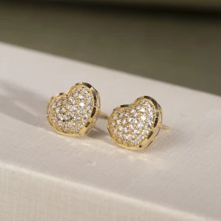 Brinco Coração Pavê Zircônia em Ouro Amarelo