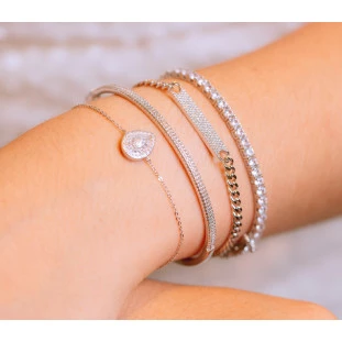 Pulseira Placa Pavê com Zircônia em Prata