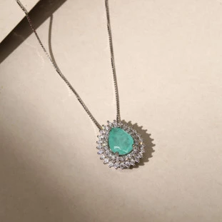 Gargantilha Gota Com Zircônia Colombiana em Prata