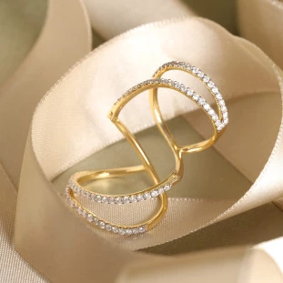 Anel  Fios Articulado Cravejado Com Diamantes Em Ouro Amarelo