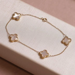 Pulseira Trevos Madrepérola Em Ouro Amarelo